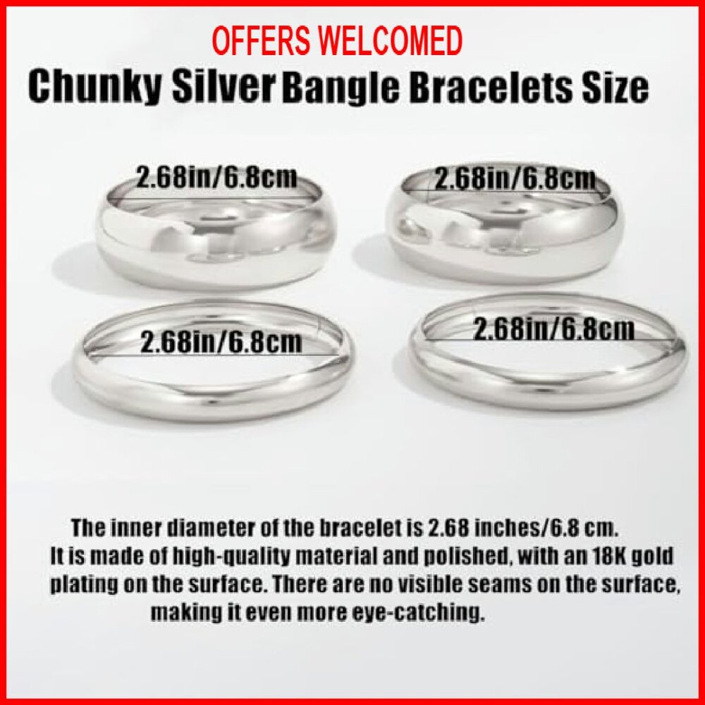 Chunky Wide Bangle Bracelet Stackable Statement C… - image 5